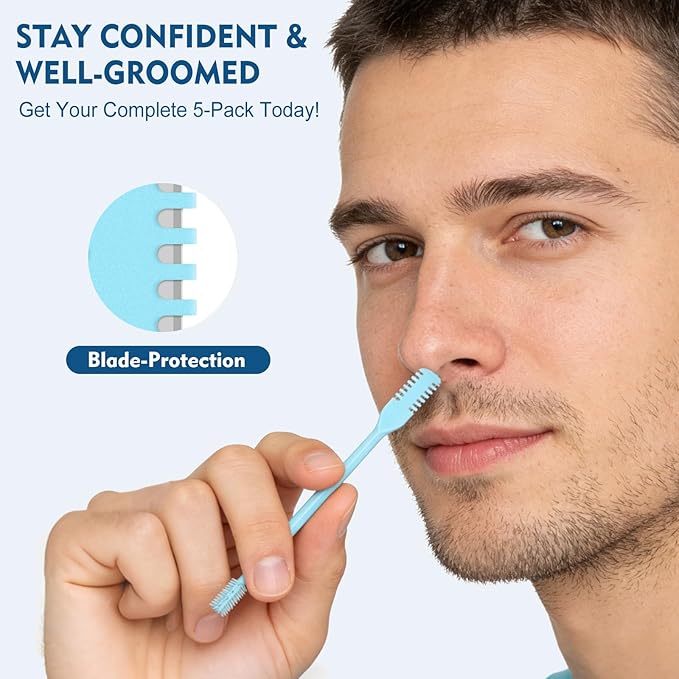 Nasal Hair Cutter, 5PCS Upgraded 360° Rotating Nose Hair Trimmer, Portable Double-Sided Nose Hair Trimmer for Men and Women, Complete Set in 5 Colors with Soft Brush