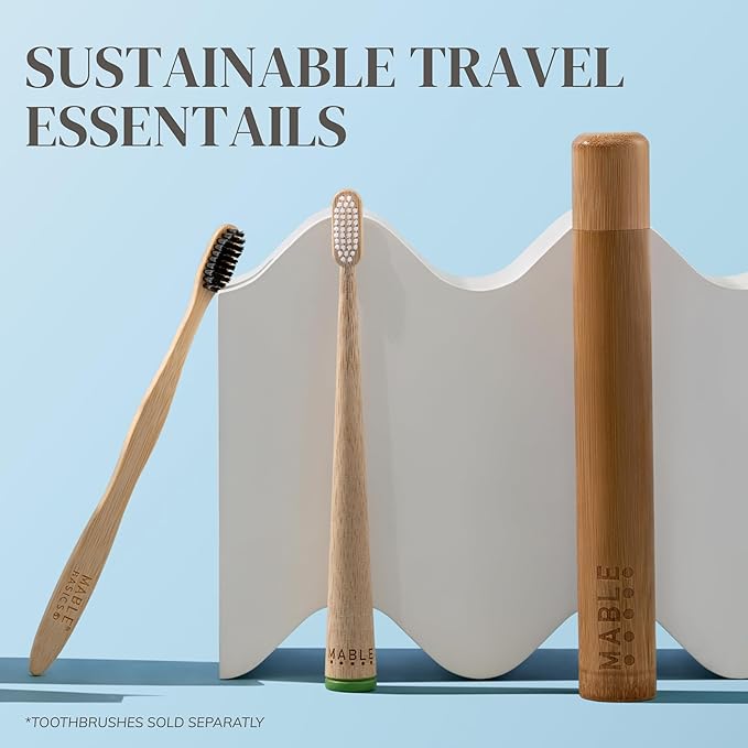 MABLE Toothbrush Travel Case | Bamboo Toothbrush Holder For Travelling and Camping | Adult Size | Natural Product