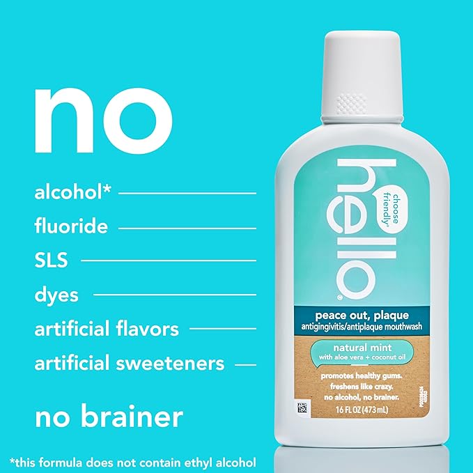 hello Antiplaque Fluoride Free Whitening Toothpaste and Peace Out Plaque Alcohol Free Mouthwash Pack, Includes Two 4.7 Oz Whitening Toothpastes and One 16 Fl Oz Fluoride Free Mouthwash