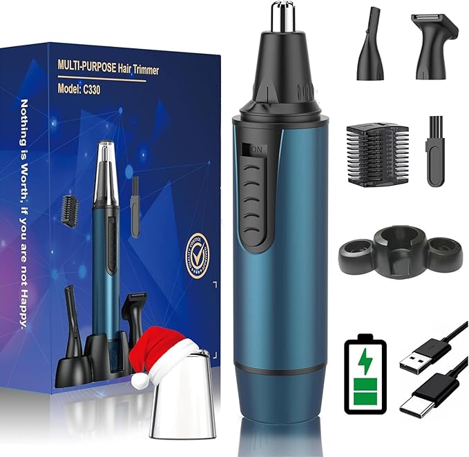 AREYZIN Nose Hair Trimmer for Men,2025 Professional 3 in 1 Painless Rechargeable Ear and Nose Trimmer,IPX7 Waterproof Eyebrow Facial Hair Trimmer Body Grooming Kit Dual Edge Blades