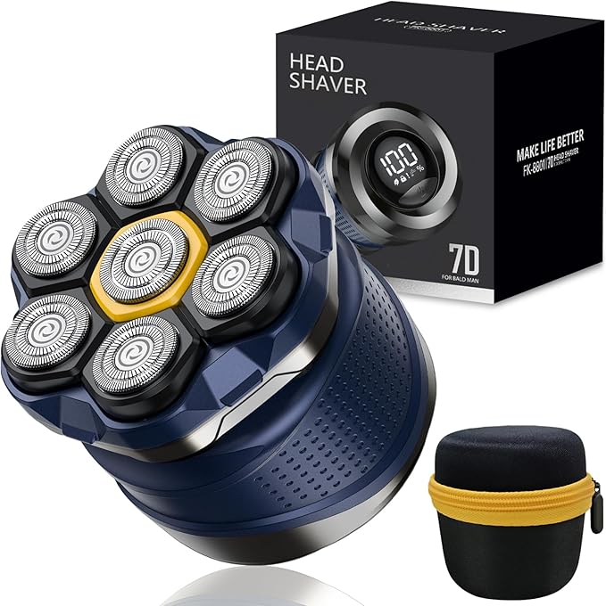 Phisco Electric Head Shaver for Bald Men, Cordless Shaver with Travel Case, USB-C Fast Charging, Waterproof Rotary Razor, Wet/Dry Use