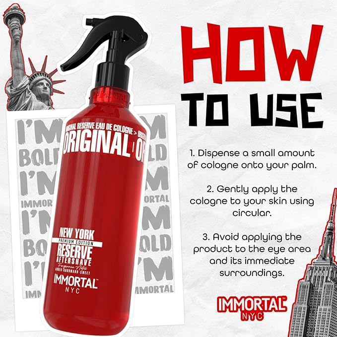 Immortal NYC Reserve New York, Aftershave Spray Body/Face Men's Cologne, 13.5 oz / 400 ml, Barbers, Softens Skin, Refreshes, Revitalizes and Relieves Face and Skin, Moisturizing Formula After Shaving