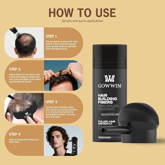 Gowwim Hair Fibers with Spray Applicator Pump 2-in-1 Kit for Thinning Hair, Naturally Thickening Spray Fibers Waterproof Long-Lasting Grey Coverage Touch up for Bald Spot Cover up for Women & Men