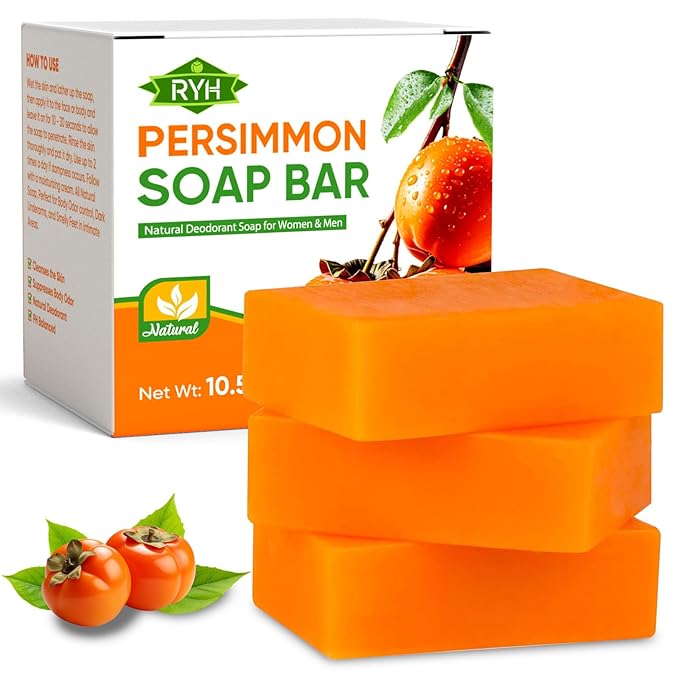 RYH 3 PCS Persimmon Soap Bar for Body Odor Control–Deodorizing & Eliminating Body Odor for Old People Smell, Natural Deodorant Persimmon Bar Soap, Organic Body Wash Soap for Women & Men