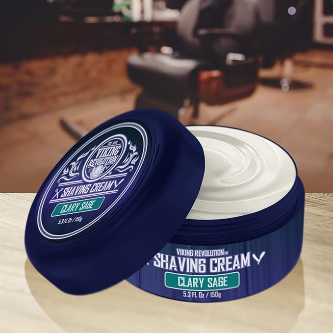 Viking Revolution Luxury Shaving Cream Clary Sage Scent - Soft, Smooth & Silky Shaving Soap - Rich Lather for the Smoothest Shave - 5.3 Fl Oz (Pack of 1)