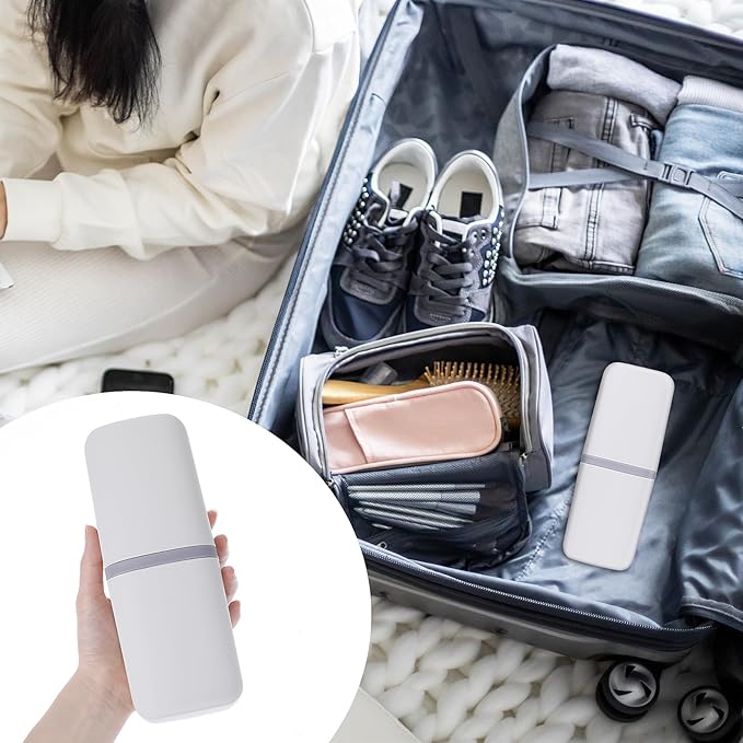 Travel Toothbrush Cup Case Portable PP Seal Tooth Brush Holders Cover Multi-Function Toothpaste Storage Container Cup for Home School Camping Business Trip Bathroom(White)