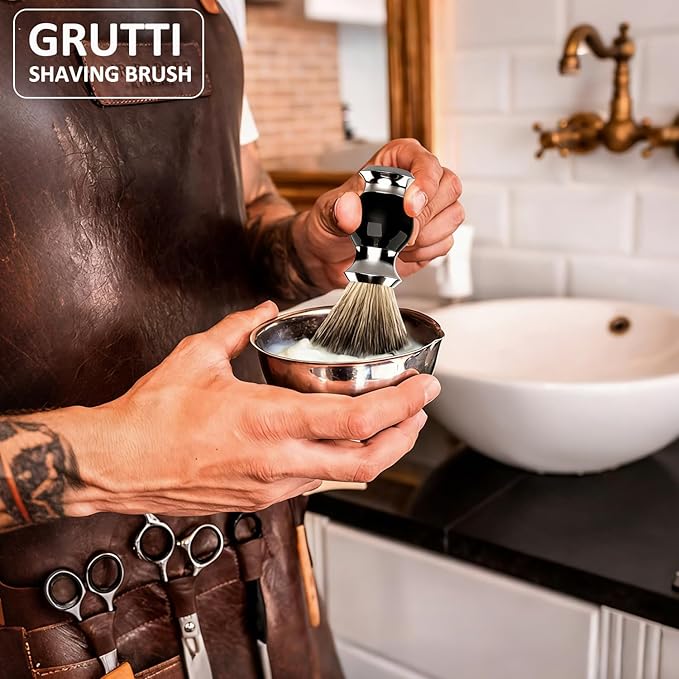 Men's Luxury Shaving Brush - GRUTTI Shave Brush for Wet Shave Using Shaving Cream & Soap，Professional, Fast - Lathering, No - Shedding, Synthetic Bristles - for Men Gift