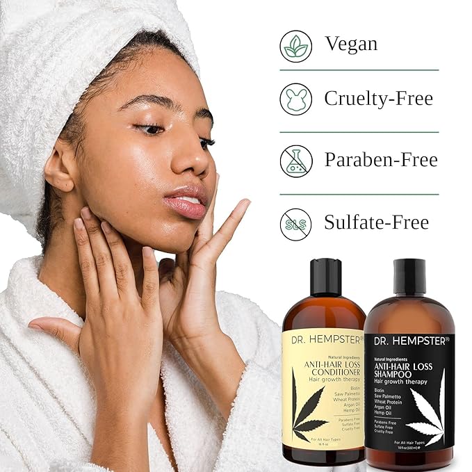 Hair Growth Shampoo and Conditioner Set for Thinning Hair and Hair Loss for Men and Women 17 oz - Hemp Oil, Biotin, Natural and Organic Ingredients - Hair Thickening and Volumizing