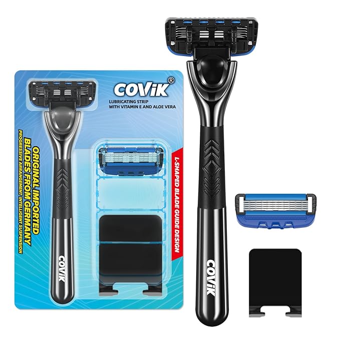 5 Blade Razor for Men with Dual Lubrication, Handle & Cartridges, Comfortable and Smooth Shaving