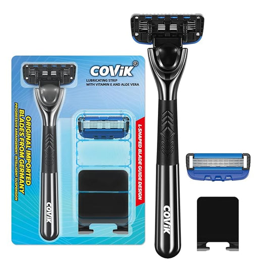 5 Blade Razor for Men with Dual Lubrication, Handle & Cartridges, Comfortable and Smooth Shaving