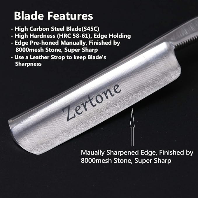 Zertone Straight Razors for Men Natural Wood Scale - Straight Edge Razor Sharp, High Carbon Alloy Steel Cutthroat Straight Edge Blade, Vintage Wood Handle, Barber Razor