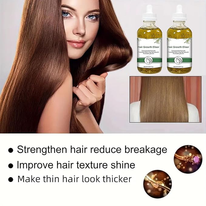 Hair Growth Serum with Rosemary Oil, Activates Follicles, Reduces Shedding & Strengthens Hair, Scalp Care Treatment for Healthier Looking Hair, 2.02 Fl Oz 2-Pack for Men & Women