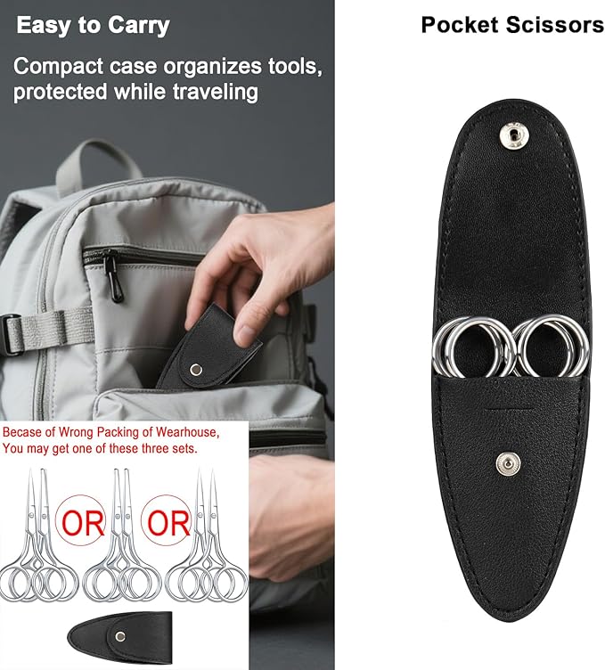 Eyebrow & Rounded Tips Nose Hair Scissors with Carrying Pouch for Men Women,Stainless Steel Small Scissors for Grooming Brow, Beard, Mustache, Eyelashes, Ear Hair,Hair Cutting (Silver)