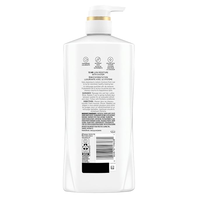 Pantene Shampoo, Daily Moisture Renewal - Pro-V Nutrients for Dry, Color-Treated, Straight to Curly Hair, 72-Hour Hydration & Softness, 27.7 Oz Each, 2-Pack + Miracle Rescue Shot (0.5 Oz)