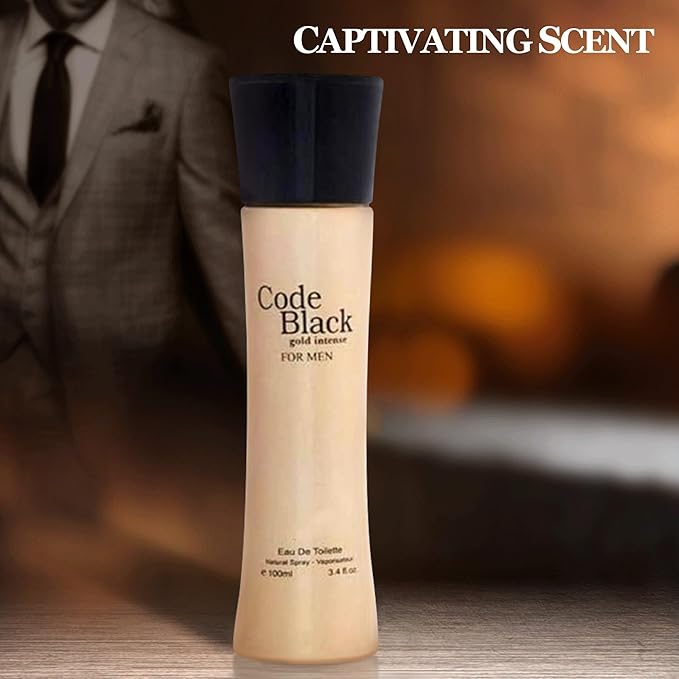 Cologne for Men Set (100ml x 4PCS Variety Pack Black Code Intense Gold,Dark Black OUD,Victory Dark Blue,Victory Gunmetal) Eau De Perfume Notes of Woody, Spicy, Citrus & Aromatic Long Lasting Perfume