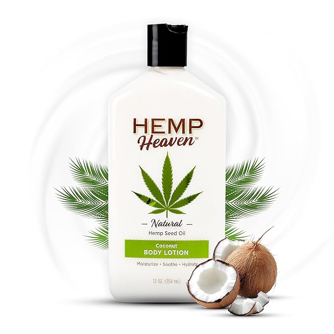 Hemp Heaven Hemp Lotion - Lotion Coconut Bliss Scent - Natural Hemp Seed Oil, Paraben-Free, 12 oz, Made in USA, Nourishing for Men & Women, EWG Verified, Anti-Aging