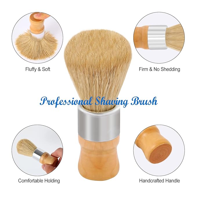 Genixart Shaving Brush, Nature Bristle Shave Brush, Luxury Shaving Brushes for Men as Gift for Father Boyfriend Husband (2 pcs Gift Box)