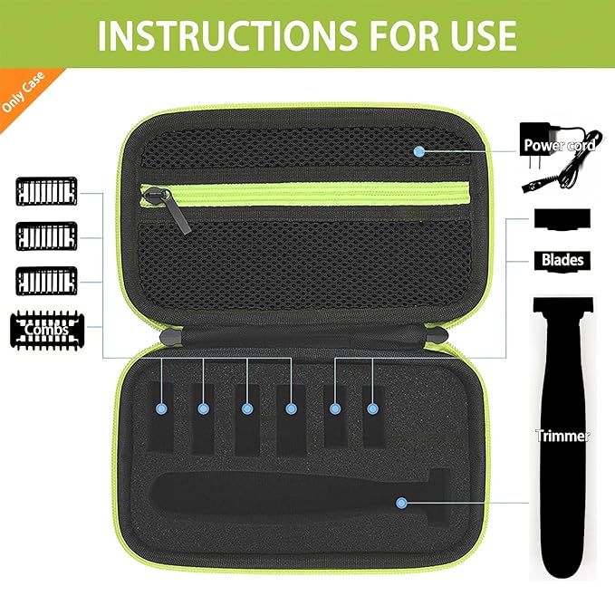 LinMei Hard Travel Case for Electric Trimmers & Shavers - Protective Organizer Compatible with QP27XX, QP28XX and QP6XXX - EVA Shell with Accessory Pocket - Black (Case Only)