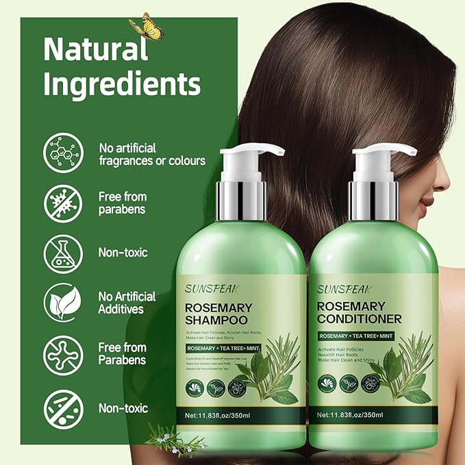 Rosemary Hair Growth Shampoo and Conditioner Set: Thickness & Anti Hair Loss Shampoo and Conditioner with Tea Tree Oil Mint Biotin – Strengthening Formula for Men & Women, Thinning & Damaged Hair Care