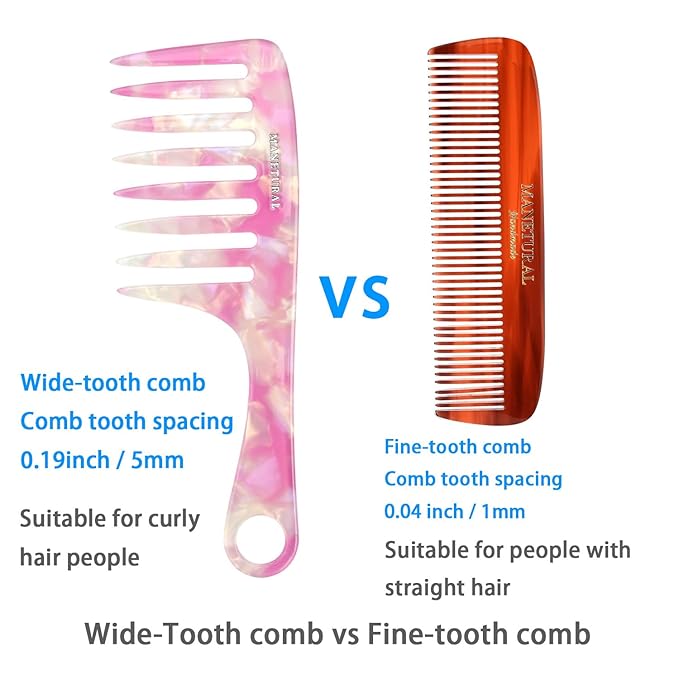 D1 | wide tooth comb 7.4"for easy portability. Suitable for Women's/girl curly, curly and tight hair, the short handle design is easy to carry. Acetate comb (Pink B)