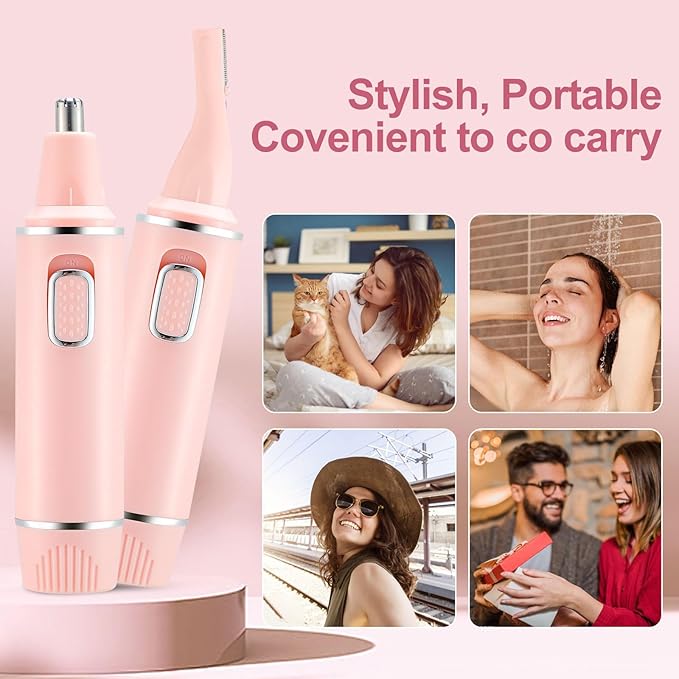 AREYZIN Nose Hair Trimmer for Women-2025 Professional Painless Eyebrow Trimmer and Nose Trimmer Facial Hair Removal Nasal Hair Clippers Professional, Easy to Clean, Dual-Edge Blade,Pink