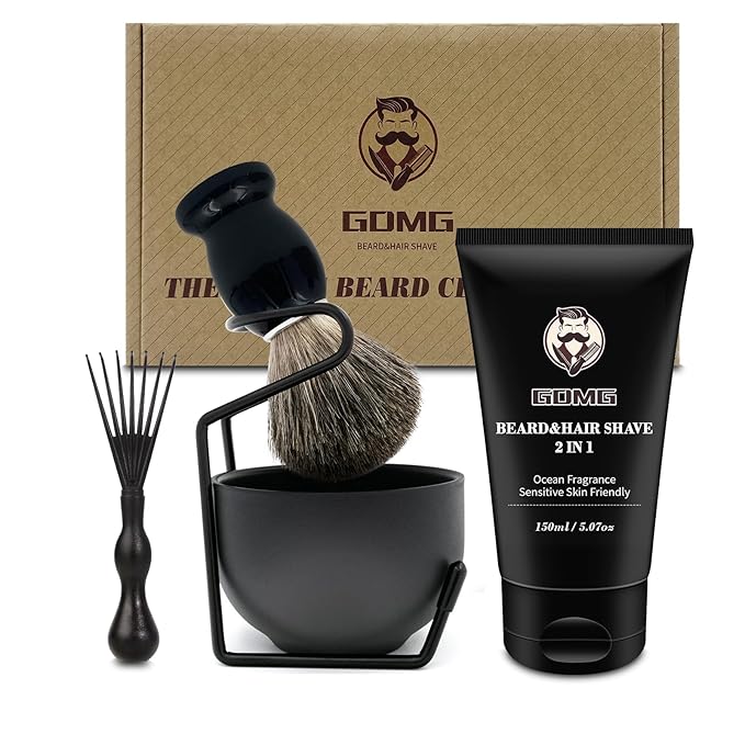 Shaving Brushes for Men,5 in 1 Shave Brush Kit,Includes 100% Pure Badger Shaving Brush, Shaving Bowl,Shaving Cream& Shave Soap Best Shaving kit for Men Gift Set (Black)