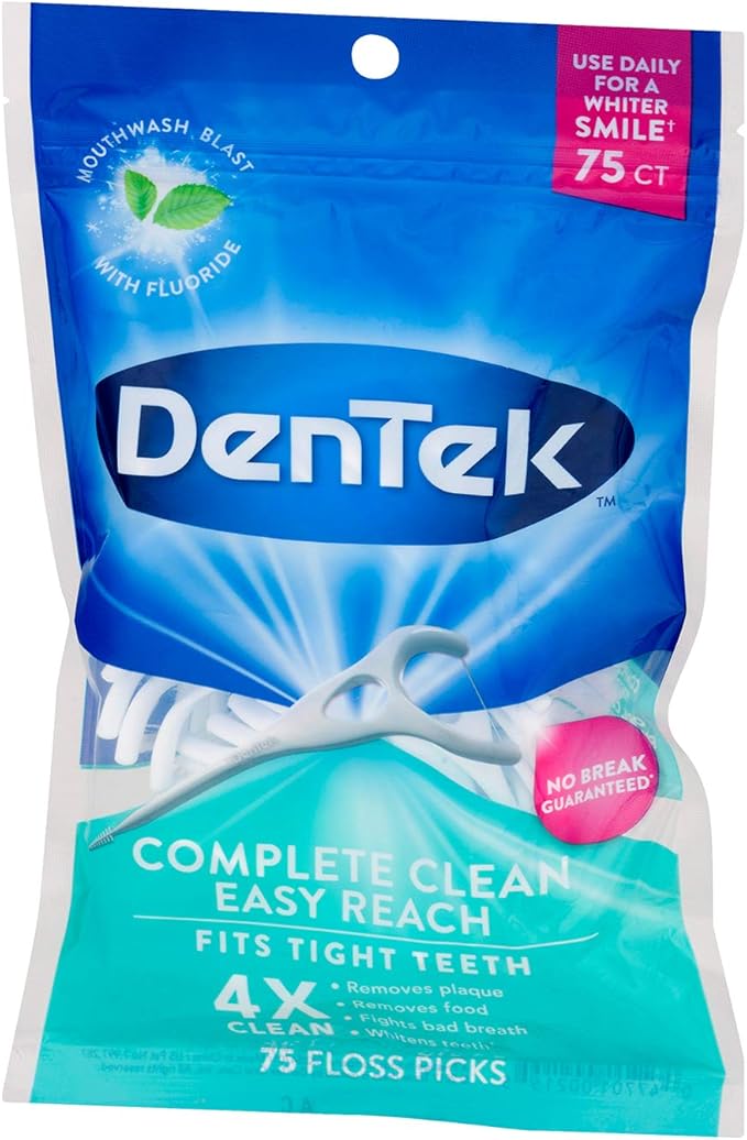 DenTek Complete Clean Floss Picks | Removes Food & Plaque | 75 Count