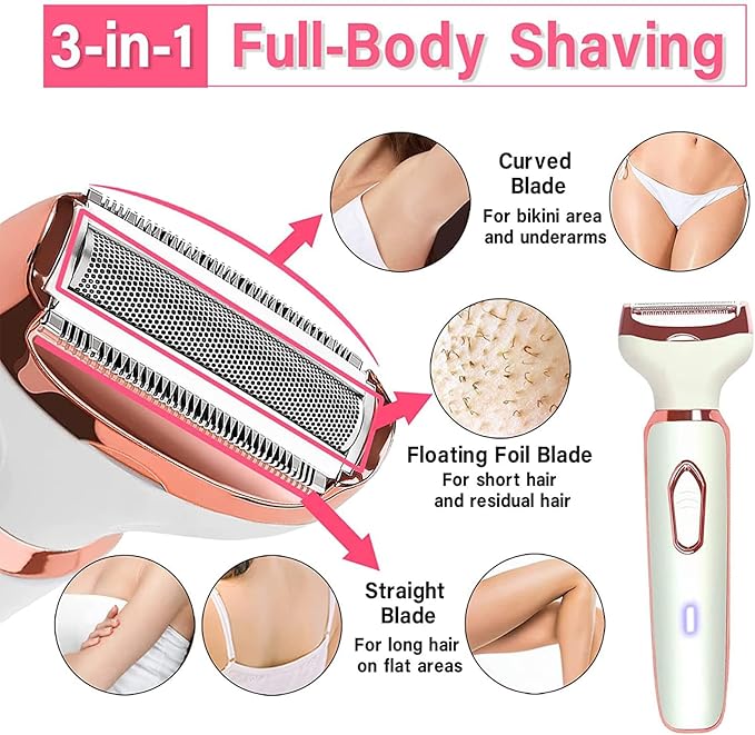 4-IN-1 Women's Electric Hair Remover Rechargeable Body Hair Removal Tool Set Nose Hair Lip Hair Eyebrow Trimmer Face Body Hair Grooming Set for Women