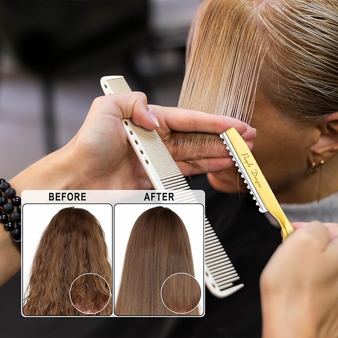 Hair Razors For Cutting Hair 7" Mental Thinning Styling Razors with 10 PCS Sharp Stainless Steel Blades Professional Styling Tool for Salon and Home (Gold)