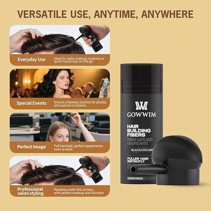 gowwim Hair Thickening Fibers Best 2-in-1 Kit Set,Keratin Hair Building Fibers & Spray Application Atomizador Pump Nozzle,Instantly Cover Sparse Hair Areas (Dark brown)