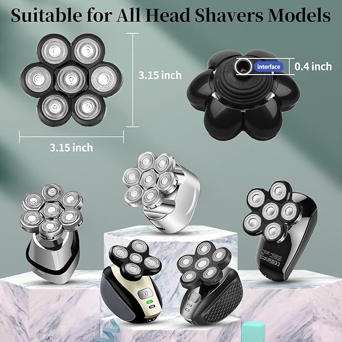 Roziapro Upgrade 7D Freedom Head Shaver Replacement Blades Electric Shaver Replacement Head Shavers for Bald Men Replaceable Head Waterproof Blades for Men 5 in 1 Bald Head Replacement Blades (Gray)