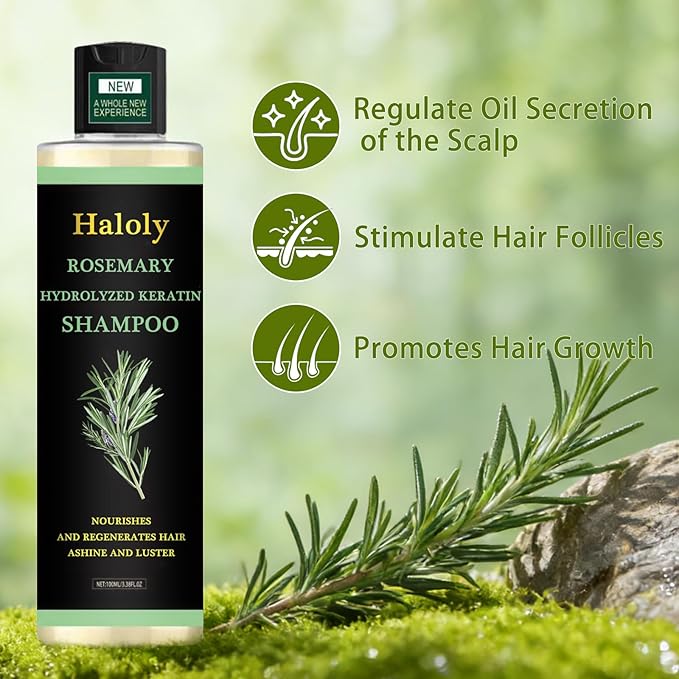 Organic Rosemary Hair Growth Shampoo, Hydrolyzed Keratin and natural extract of rosemary,Nourishes and Regenerates Hair for Thinning Hair & Hair Loss for Women and Men (Pack of 1)