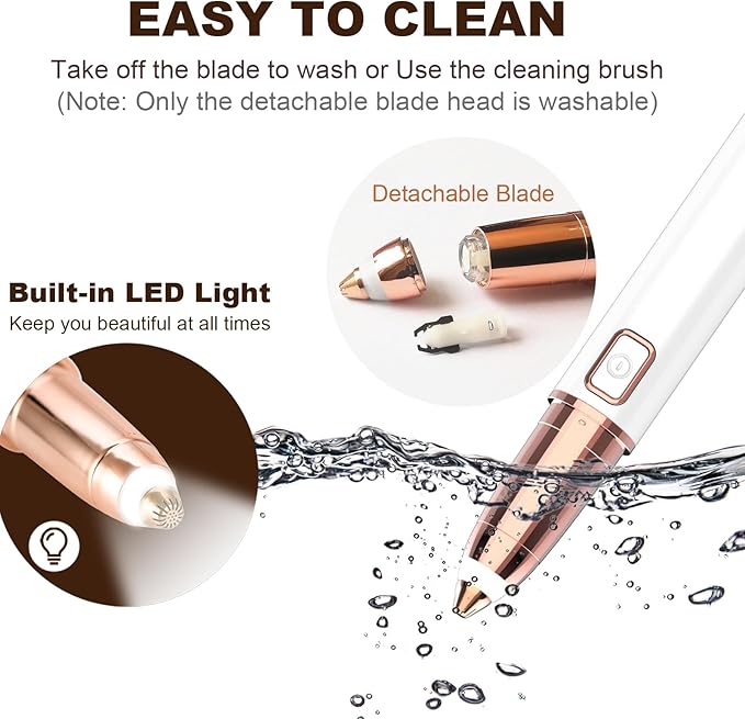 Eyebrow Trimmer for Women - Electric Eye Brow Razor with LED Light Painless & Easy Clean for Eyebrows Face Nose Ear Hair Chin Lips Peach Fuzz Bikini Lines & Other Detailing - Battery Operated (White)