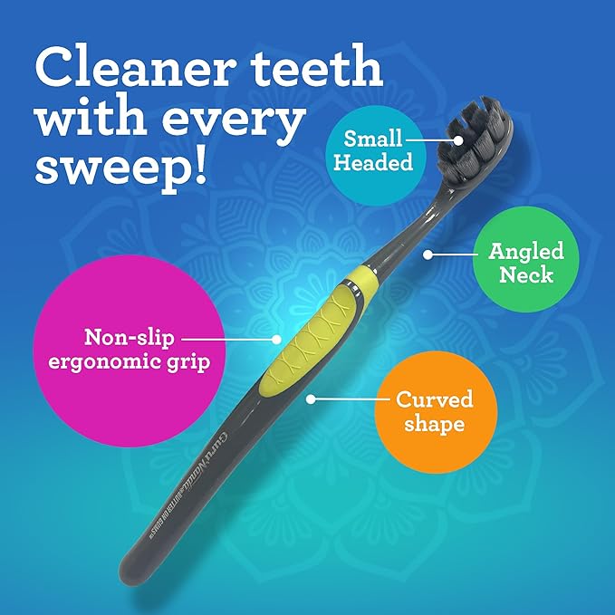 GuruNanda Butter on Gums Charcoal Toothbrush - 8000+ Softex Bristles for Sensitive Teeth & Gums,Aids in Teeth Whitening,Extra Soft,6 Count (Pack of 2)