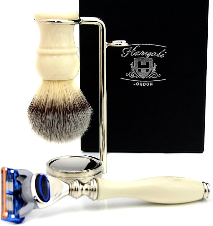3 Pcs Men's Shaving Set Includes Synthetic Hair Shaving Brush & 5 Edge Cartridge Shaving Razor & Dual Stand