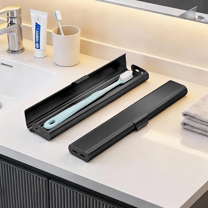 Portable Toothbrush Travel Case: Breathable & Dirt-Proof Hotel Camping Outdoor - Aluminum for Storage Recyclable Traveler (1, Black)