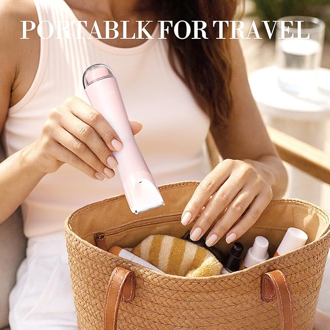 Bikini Trimmer for Women, Flyant 2 in 1 Electric Shaver for Women, Pubic Hair Trimmer Waterproof IPX7 with LED, Bikini Razor for Leg Arm Underarm Bikini Area, Christmas Gifts for Her - Rose Pink