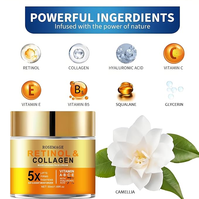 Retinol Cream for Face with Hyaluronic Acid, Anti Aging Wrinkle Cream for Women and Men, Day and Night Collagen Moisturizer to Minimize Wrinkles, Dryness