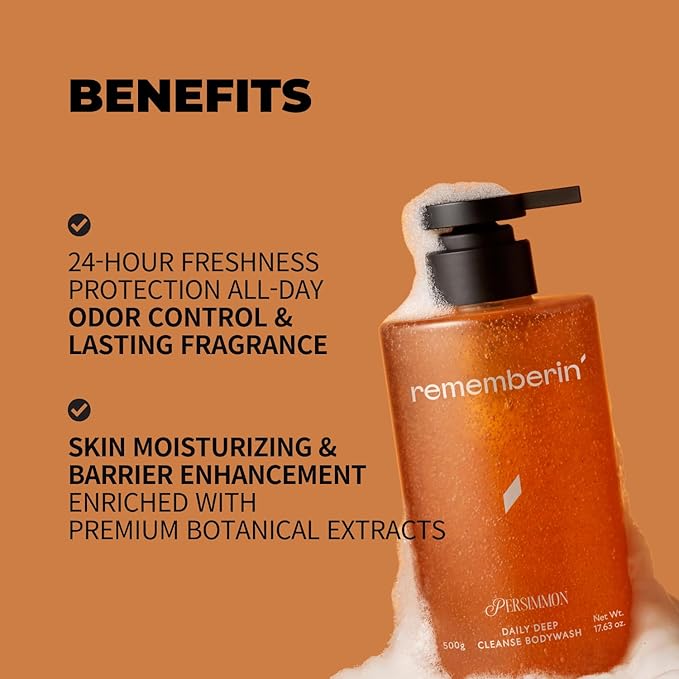 Body Wash for Aging Body Odor & Nonenal – Korean Fermented Persimmon Extract, Reduces Body Odor up to 92.3%, CICA & Ceramide for Sensitive Skin, Sulfate-Free (17.6 oz / 500g)