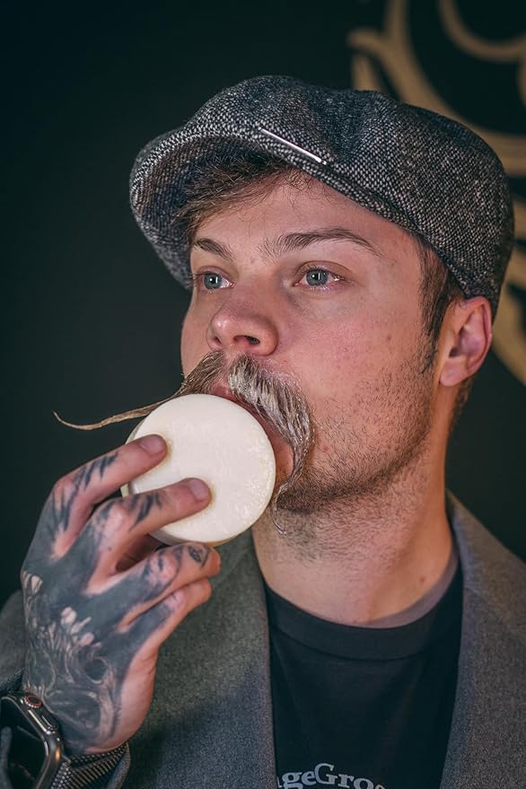 THE VINTAGE GROOMING CO. Death Grip Extra Strong Extra Tacky Mustache Wax & Night Fury Mustache Wash Shampoo Bar Set