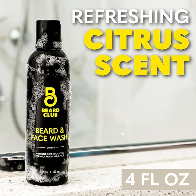The Beard Club Citrus Beard & Face Wash– All-in-One Cleanser, Softens & Nourishes Facial Hair, Hydrates & Cleans Skin, Paraben & Sulfate-Free