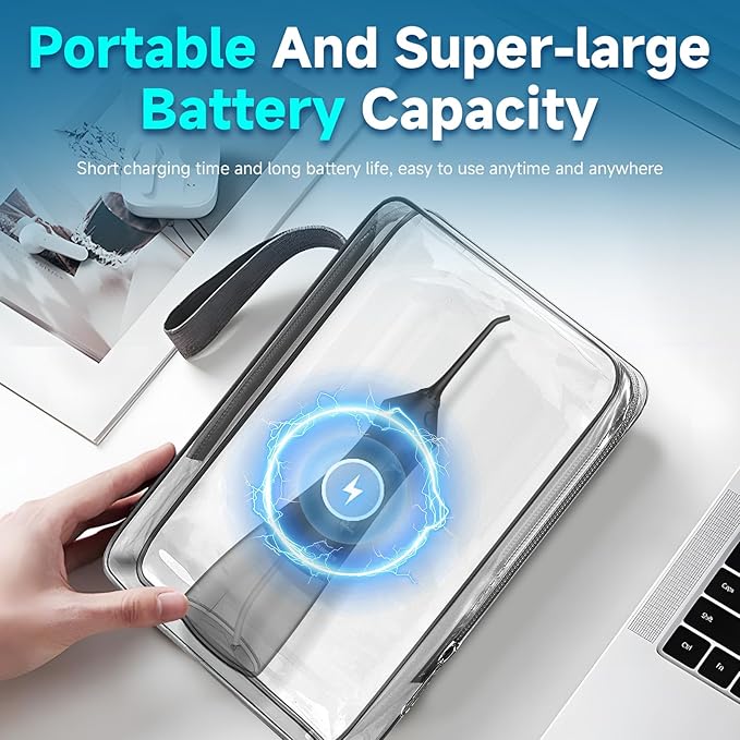 Water Dental Flosser Cordless Oral Irrigator with 300ml 5 Tips 8 DIY Modes 3 Levels 1 Pulse Portable Travle Irrigation Cleaner IPX7 Electric Irrigador Dental for Teeth Cleaning (Black)