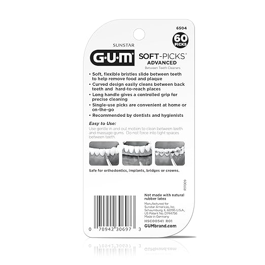 GUM Soft-Picks Advanced, Easy to Use Dental Picks for Teeth Cleaning and Gum Health, Disposable Interdental Brushes with Convenient Carry Case, Dentist Recommended Dental Picks, 60 Count (Pack of 3)