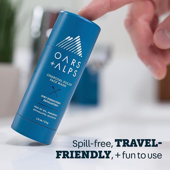 Oars + Alps Face Wash with Activated Charcoal, Exfoliating Facial Cleanser, Cleansing, Refreshing, TSA Friendly, 1.4 Oz, 2PK