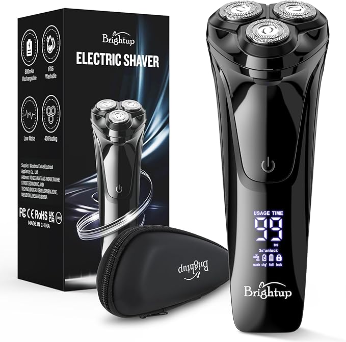 Brightup Electric Razor for Men Face, Wet & Dry Electric Shaver for Men with Pop-up Trimmer, Men's Razor with 4D Flex Precision Blades, USB Fast Charging, LED Display, Travel Lock, Storage Case