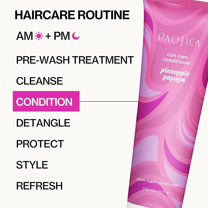 Pacifica Pineapple Papaya Curl Care Conditioner – Deep Moisture for Curly & Coily Hair, Defines Curls & Tames Frizz, Vegan & Silicone Free Clean Beauty, Vegan Cruelty-Free Dermatologist Tested