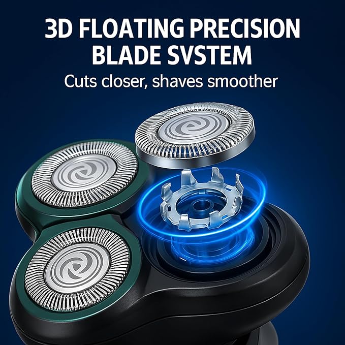 Electric Razor for Men, Rotary Electric Shaver with 3D Floating Heads, USB-C Charging Rechargeable Cordless Beard Shaver, Ideal for Travel, Office, and Business Trips (Green)