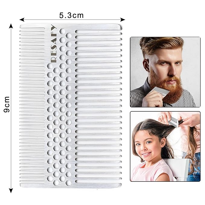 Resafy Stainless Steel Fine-tooth Anti-static Pocket & Travel Men Wallet Comb, Dandruff & Beard Credit Cart Size Comb EDC for Thinner Hair Beard & Mustache