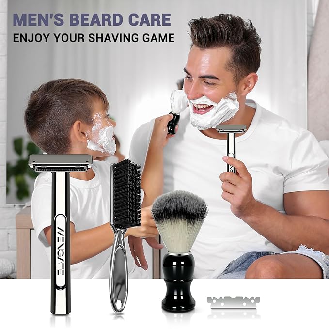 Adjustable 2-Blade Safety Razor Set with Magnetic Head for Men Women - with 10 Blades, Shave Brush - Precision Shaving, Reusable & Plastic-Free Shaver, for Beard, Head, Leg Shaving