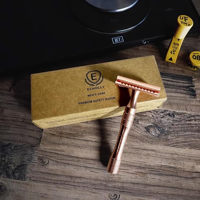 Elegant Rose Gold Safety Razor for Women–Vintage Double Edge Razor with 10 Swedish Blades, Stainless Steel Handle, Gift Box Set by Echolly (Solar Crown)